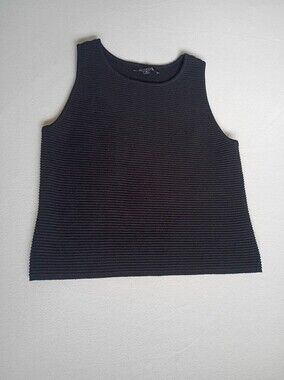 Broadway 38 Sz M Women's Minimalist Black Ribbed Tank Top Sleeveless Knit Shell